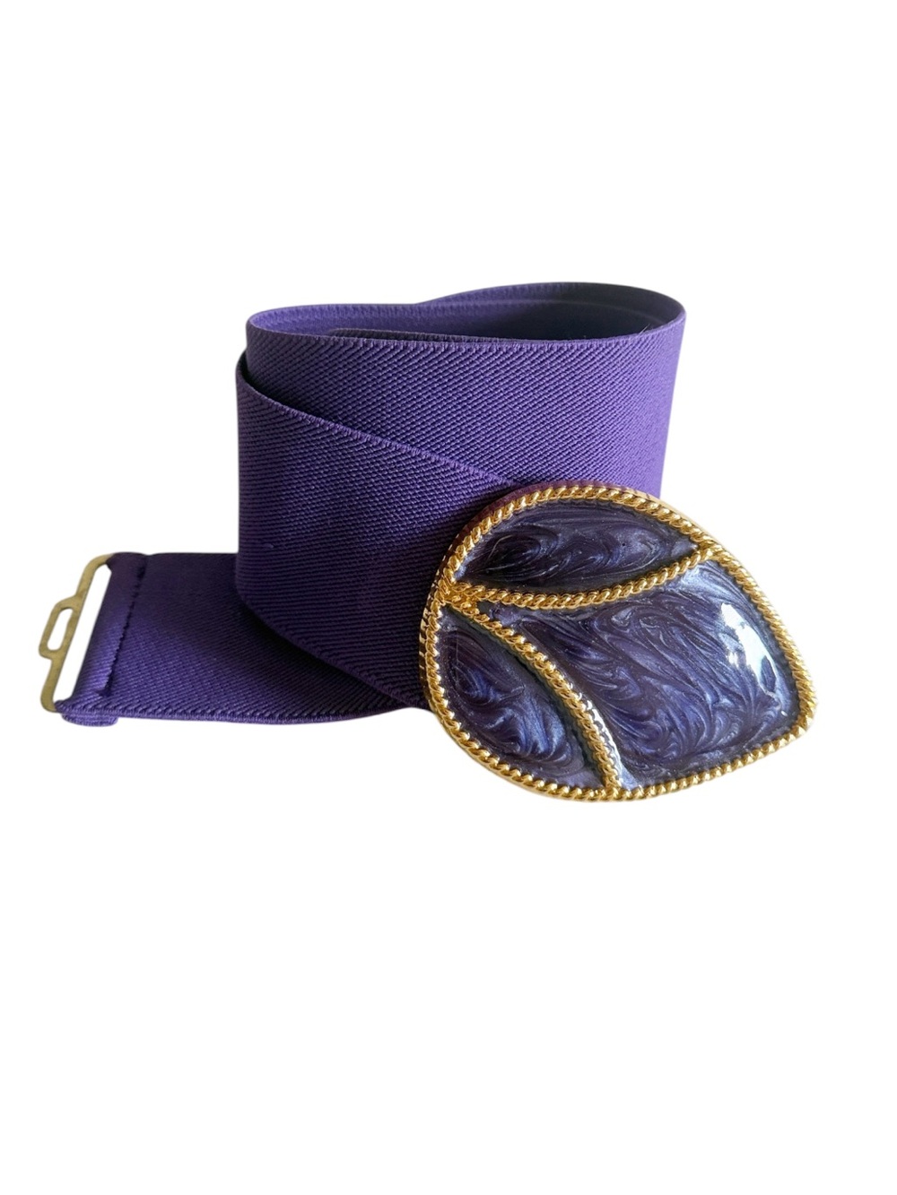 Vintage Day-Lor Purple Enamel Gold Buckle Retro Stretchy Belt